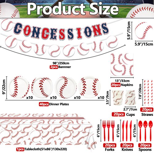 Baseball Party Decorations - 163Pcs Baseball Themed Party Decorations Includes Baseball Plates, Napkins, Tablecloth, Cups, Concessions Banner for Sports Baseball Party Baseball Birthday Party Supplies