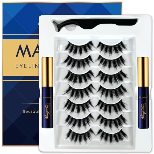 Alcastar Magnetic Eyelashes Kit,Magnetic Eyelash With Eyeliner with,Magnetic Natural Lashes, Reusable,Long Lasting, Easy Apply,Cruelty-Free