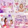 YEOCU Birthday Decorations, NO DIY, Pre-Strung Happy Birthday Banner with Honeycomb Balls, Hanging Swirls, Circle Dots Garland, Happy Birthday Party Decorations for Women Men Boys Girls (Purple)