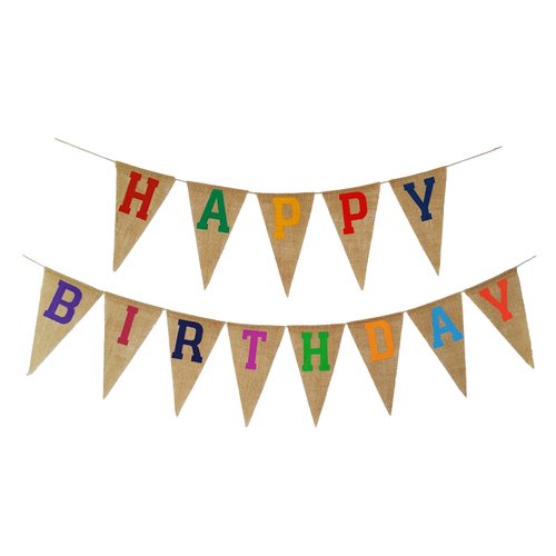 Happy Birthday Decorations Pre-strung Colorful Happy Birthday Banner Burlap Rustic Bday Decor Birthday Pennant Garland Bunting for Party Decorations Supplies TD137