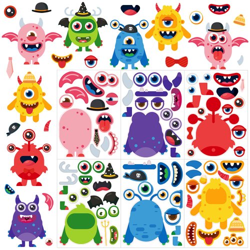 Zayvor 36 Sheet Monster Make Your Own Stickers for Kids, Make-a-Face Stickers, Mix and Match Stickers Sheet Craft Sticker, Gift, Party Favors, School Reward, Valentines Halloween Games