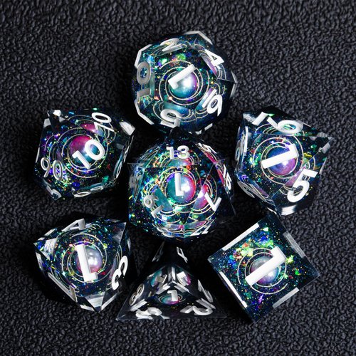 DND Galaxy Dice Set Handmade Planets Supended in Galactic Swirls for RPG and Table Games