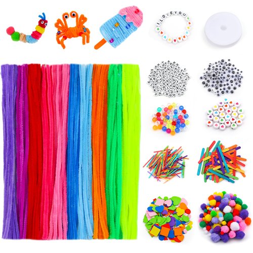 Zlulary Arts and Crafts Supplies, 755 PCS Pipe Cleaners Craft Supplies, Craft Kits with Pom Poms, Colored Wood Craft Sticks, Googly Eyes, Acrylic Beads for DIY Handicrafts Creative Project