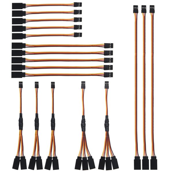 18Pcs 3-Pin JR Servo Extension Cable,1 JR Male to 2/3 Female JR Y Harness Servo Cable & 3.93" 5.9" 11.8" JR Extension Wire for RC Cars Trucks Airplanes Servo Receiver Connection,5 Styles