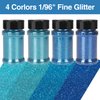 PIXGLITTER 4 Colors Fine Glitter Powder, Craft Glitter Powder Shake Jar for Resin Jewelry Art Crafts Making, Cosmetic Glitter for Nail Body Hair 1.5oz/Bottle (All Blue Set)