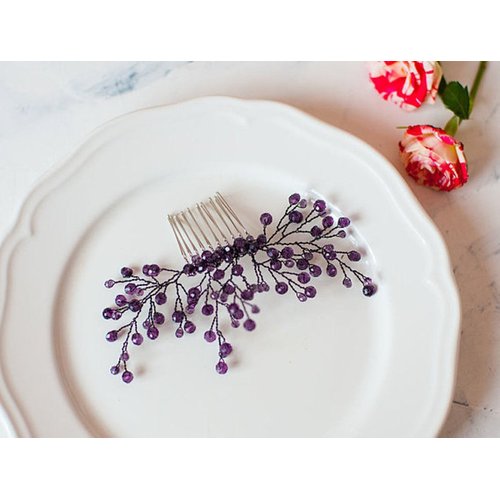 FXmimior Bridal Hair Accessories Hair Comb Violet Wedding Purple Bridesmaid Headwear Branch Comb Bridesmaid Gift Amethyst Beaded Hair Piece Wedding Prom Hair Comb