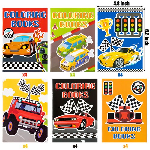 JAPBOR 24pcs Race Car Coloring Books Bulk for Kids Party Favors, Racing Small Art Color Book for Goody Bags Birthday Painting Games Gifts, Truck Transportation Themed DIY Doodle Mini Booklet Supplies