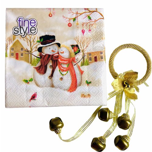 Fine Style 40cts Winter Romance Snowman Couple Napkin | Decoupage Paper Home Bird Snow-Lovers Valentine's Day Celebration, white, pink, yellow, gold, red, brown, purple, green, black, 13 x13 inches