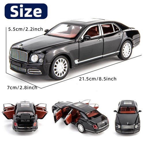 BDTCTK Compatible for 1:24 Scale Bentley Mulsanne Diecast Cars Models, Pull Back Car Toys with 6 Open Doors, Light and Sound, Boys Toys Kids Adults Gifts(Black)