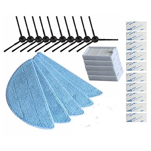 Electropan Replacement Consumable Accessories Parts 10pcs Side Brush + 5pcs Hepa Filter + 5pcs Mop Cloth + 10pcs Magic Paste for ILIFE V3 V3s V5 V5s V5s pro Robot Vacuum Cleaner