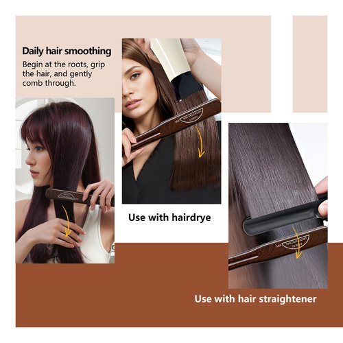 PERFEHAIR Double Sided Straightening Brush - Natural Boar Bristle Clamp for Smooth, Frizz-Free Styling, No Hair Pulling, Long-Lasting Design