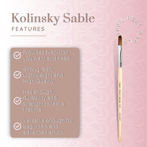 Tammy Taylor Kolinsky Sable Brush | Real Sable Hair | Professional Salon Quality Flat Oval Acrylic Nail Brush | Easy to Clean | Durable Wood Handle with Slanted Tip | Medium