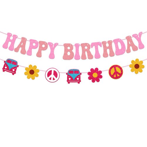 Groovy Birthday Banner Hippie Boho Retro Flower Daisy 1960’s 1970’s Theme Girl’s Happy Birthday Party Decoration Two Groovy One Groovy Baby Party Supplies