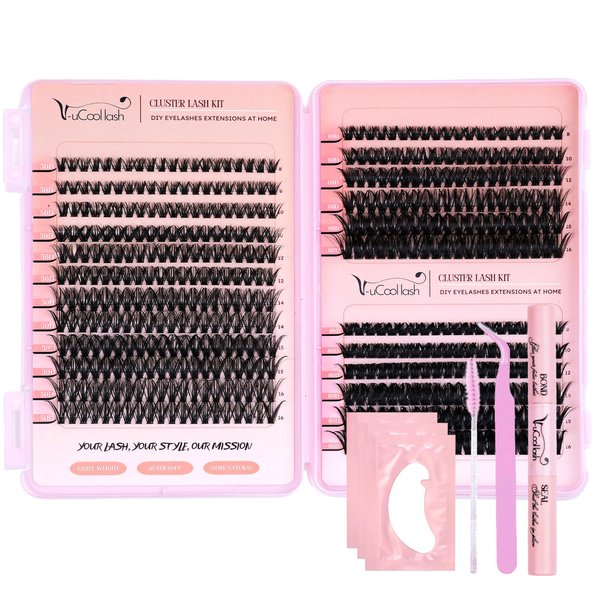 Eyelash Clusters Kit Extensions Wispy 480PCS – D Curl (50D+60D+80D), 8–16mm with Bond & Seal Glue, Tweezers, Brush & 3 Lash Application Pads