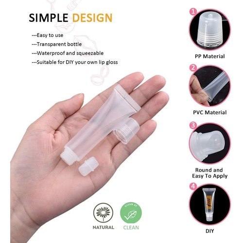 AMORIX 6PCS 10ml Lip Gloss Tubes Clear Empty Lip Balm Containers with Clear Cap Refillable Soft Cosmetic Squeeze Tubes for Lip Gloss Base Glitter Pigment Powder