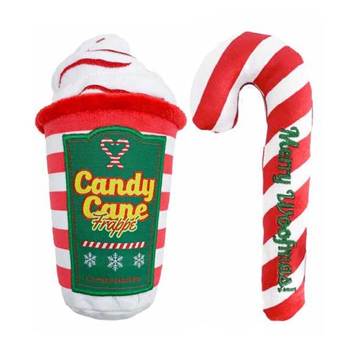 Fuzzyard Christmas Holiday Themed Coffee Drink Plush Dog Toy (Candy Cane Frappe & Candy Cane)
