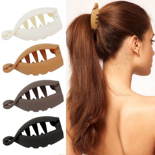 4Pcs Small Banana Clip for Thin Hair, Matte High Ponytail Banana Clips Hair Neutral Bun Holder Strong Hold, Mini Cute Hair Claw Jaw Clips Thick Hair Barrettes Styling Accessories for Women Girls