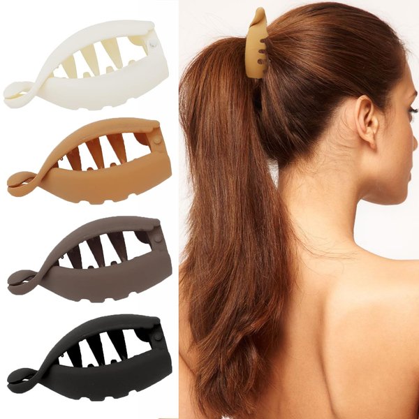 4Pcs Small Banana Clip for Thin Hair, Matte High Ponytail Banana Clips Hair Neutral Bun Holder Strong Hold, Mini Cute Hair Claw Jaw Clips Thick Hair Barrettes Styling Accessories for Women Girls