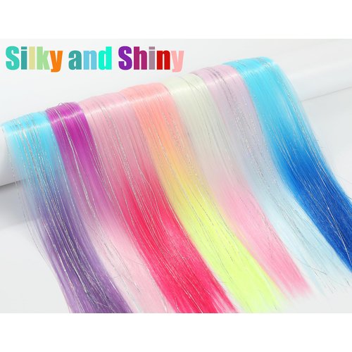 14Pcs Colored Hair Extensions 14Inch Multi-Colors Straight Clip in Hair Extensions Rainbow Party Highlights Synthetic Hairpieces Nice Gift for Girls