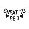 INNORU Great to Be 8 Banner, Kids 8th Birthday Party Hanging Bunting, Cheers to 8 Years Party Decorations Supplies Banner, Black Glitter