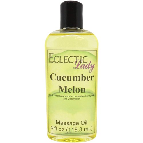 Cucumber Melon Massage Oil, 4 oz, With Sweet Almond Oil and Jojoba Oil, Preservative Free, Perfect for Aromatherapy and Relaxation