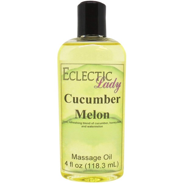 Cucumber Melon Massage Oil, 4 oz, With Sweet Almond Oil and Jojoba Oil, Preservative Free, Perfect for Aromatherapy and Relaxation