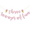 Kaakswa Three Scoops of Fun Birthday Banner, Ice Cream 3rd Birthday Decorations for Girls, Summer Ice Cream Theme Three is So Sweet Birthday Party Supplies, Pink Glitter