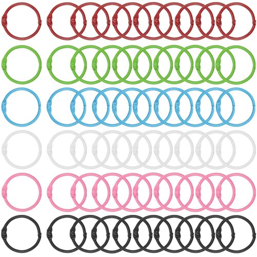 Loose Leaf Binder Rings 1inch 60pcs Office Book Rings Metal Small Binder Rings, Flash Card Rings, Assorted Colors Notebook Paper Rings, Index Card Rings for School, Home or Office(6 Colors)