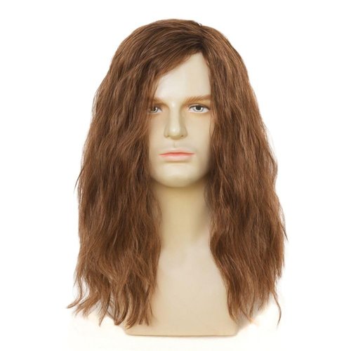 Siudus Mens Long Brown Curly Wig 70s 80s Side Part Synthetic Wigs Fluffy Daily Cosplay Custome Hair Wig