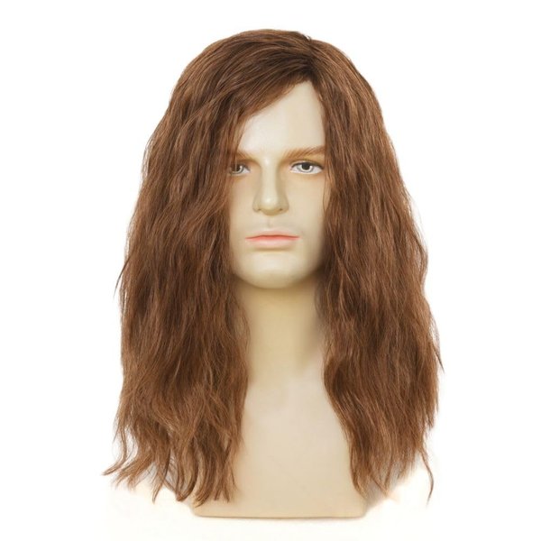 Siudus Mens Long Brown Curly Wig 70s 80s Side Part Synthetic Wigs Fluffy Daily Cosplay Custome Hair Wig