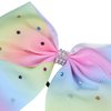8 Inch Jumbo Cheerleader Bows with Bling Fling Rhinestones Ponytail Holder Cheerleading Bows Hair Tie College (Light Rainbow)