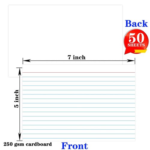 Index Cards 5x7 Ruled - Pinovk Flash Cards for Studying, White Index Cards, File Note Cards, Study Cards, Flash Cards, Study Cards, 50 Pcs Lined Index Flashcards for Office and School Supplies