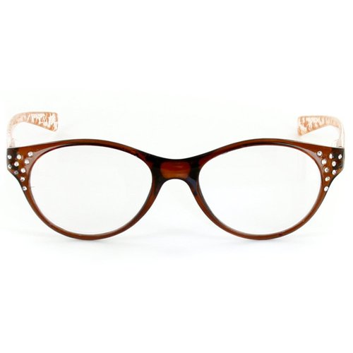Aloha Eyewear Crystal Lace Cateye Reading Glasses with Multicolored Demi Frames for Women (Brown +2.50)
