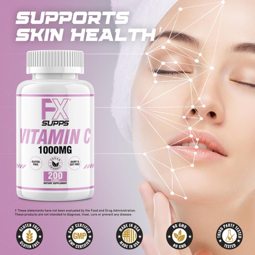 FXSUPPS Vitamin C 1,000mg 200ct (1 Pack of 200 Tablets) | Vegan-Friendly Vitamin C Supplement for Adult Men and Women | Supports Immune System, Improves Mood, and Improves Skin Health