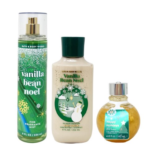 Generic Bath and Body Work VANILLA BEAN NOEL 3 Piece Gift Set - Fragrance Mist - Body Lotion and 2-in-1 Body Wash + Bubble Bath - Full Size, Green