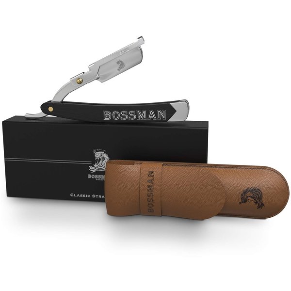 Bossman Professional Barber Straight Razor - Straight Edge Shaving Razors for Men - Classic Straight Razors for Men - Men’s Razor with Double Sided Blade