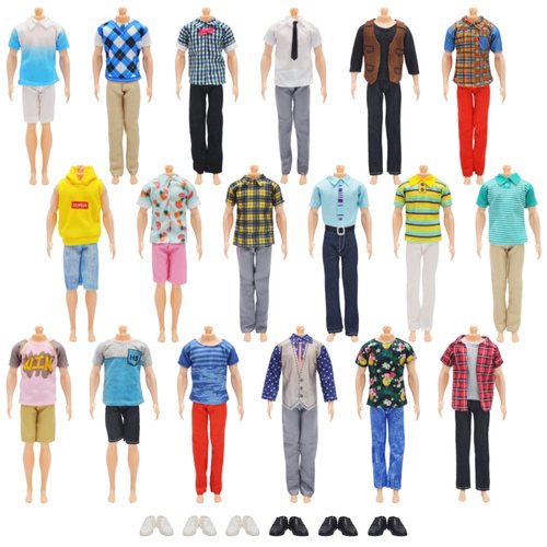 NOKUTIP 24 Pieces Doll Clothes and Accessories for 12 Inch Boy Doll Include Random 6 pcs Casual Wear and 6 pcs Dolls Pants and 6 Pairs Shoes