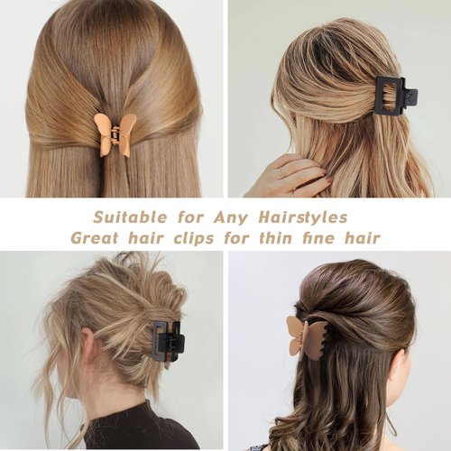BEAUTSHE Butterfly Hair Clips Square Claw Clips 8 Pack Hair Clips for Thin Hair Neutral Small Hair Clips for Women