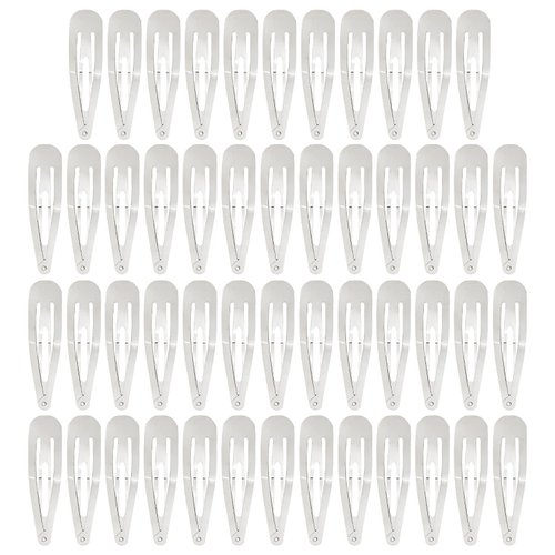 Lawie 50 Pack Bulk 3.15 Inch 8 CM Snap Metal Hair Clips Barrettes Silver Hairpins Clips Thin Fine Bang Hair Holder Crafting Base Clips DIY Accessories for Women Girl Kids