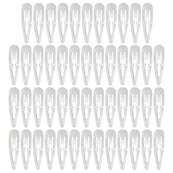 Lawie 50 Pack Bulk 3.15 Inch 8 CM Snap Metal Hair Clips Barrettes Silver Hairpins Clips Thin Fine Bang Hair Holder Crafting Base Clips DIY Accessories for Women Girl Kids