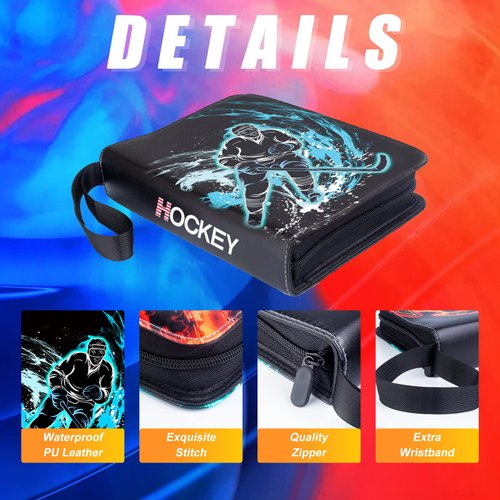Hockey Card Binder,4-Pocket Cards Holder,Trading Card Binder Fits 400 Cards With 50 Removable Double Sided Sleeves,Portable 2024-2025 Hockey Cards Album Case for Sports Cards Collection