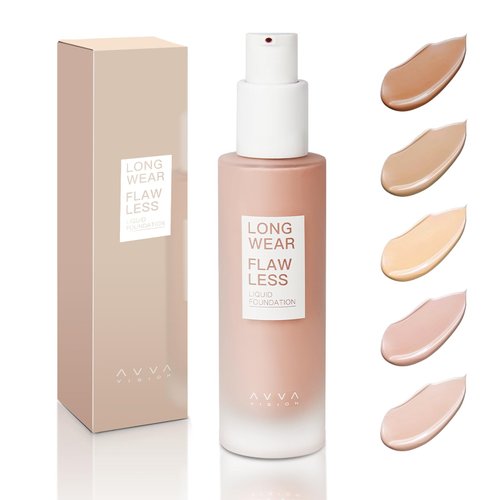 AVVA VISION Liquid Foundation Makeup Natural True Skin Tone Full Coverage Concealer Flawless Complexion Blendable Longwear, 102, 1 fl. oz.