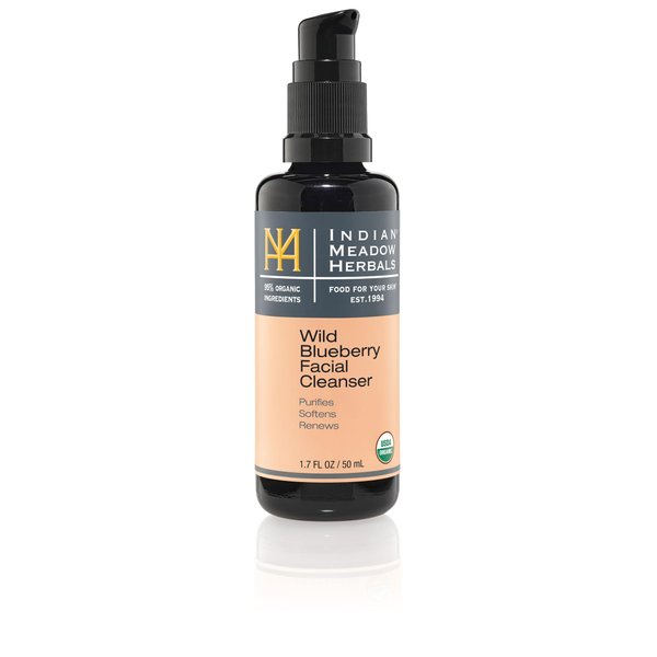 Indian Meadow Herbals Wild Blueberry Facial Cleanser (1.7oz) - Nourishing cleanser. Purifies & Rejuvenates,. Gentle formula. Make-Up Remover. USDA CERTIFIED ORGANIC.