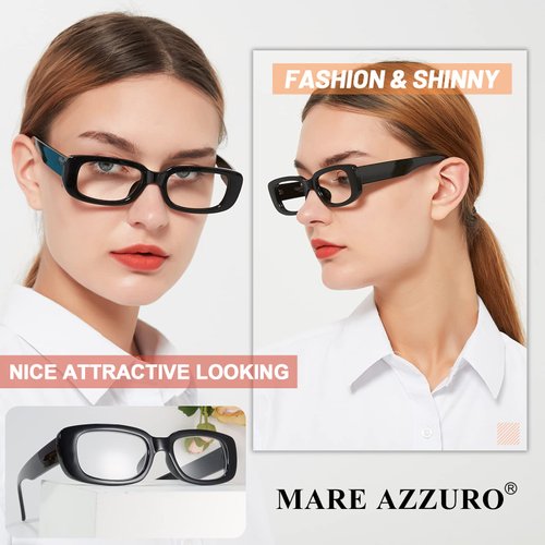 MARE AZZURO Stylish Reading Glasses Women Unique Readers 0 1.0 1.25 1.5 1.75 2.0 2.25 2.5 2.75 3.0 3.5 4.0 5.0 6.0 (Black, 100)