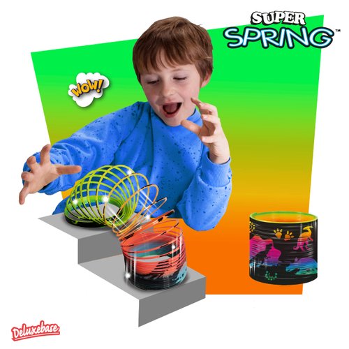 Super Spring - Dino from Deluxebase. 2.5 Inch Jurassic Dino Rainbow Spring Toy. Dinosaur Slinky Toy and Rainbow Fidget Toy. Great Educational Toys, Gifts for Kids and Kids Party Favors.