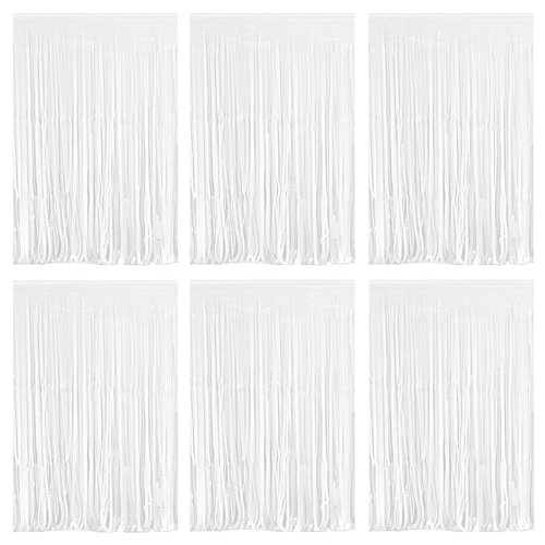 White Foil Fringe Curtain 3.3×8.3FT 6 Packs, Metallic Tinsel Curtains Party Streamers for Birthday Graduation Baby Shower Decoration (6pcs,3.3FT×8.3FT, White)