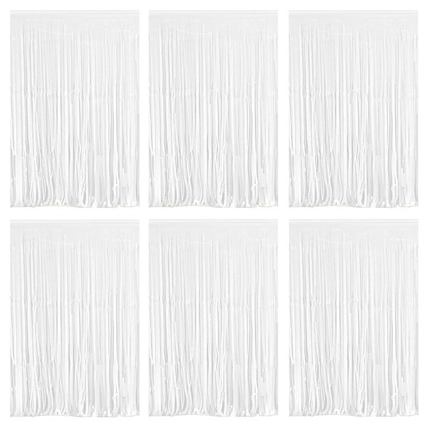 White Foil Fringe Curtain 3.3×8.3FT 6 Packs, Metallic Tinsel Curtains Party Streamers for Birthday Graduation Baby Shower Decoration (6pcs,3.3FT×8.3FT, White)