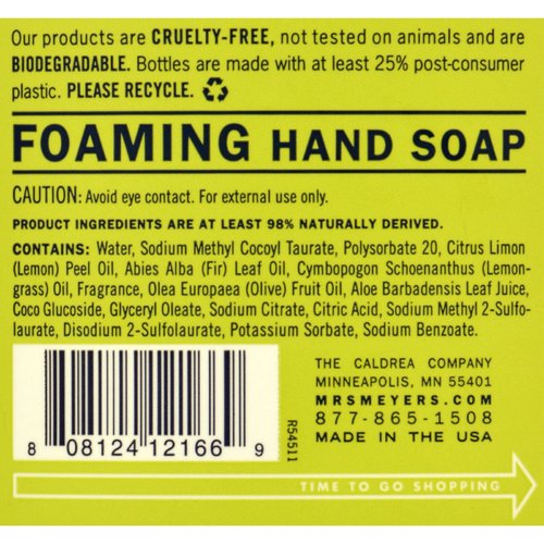 Mrs Meyers Foaming Hand Soap Lemon Verbena, 10 Oz