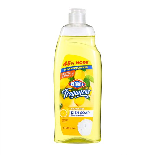 Clorox Fraganzia Liquid Dish Soap | Smells Great and Cuts Through Tough Grease FAST | Quick Rinsing formula Washes Away Dirt | A Powerful Clean You Can Trust, Lemon Scent, 22 Ounces