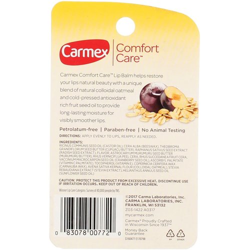 Carmex Comfort Care Colloidal Oatmeal Lip Balm, Sugar Plum .15oz (Pack of 3)